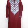 Maroon Woolen Long Kurti Daniya in Cashmilon with Aari Work