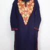 Dark Blue Embroidered Long Kurti Faiqa with Aari in Cashmilon Wool