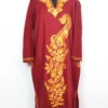 Maroon Woolen Pheran Embroidered with Aari in Cashmilon Jasmin