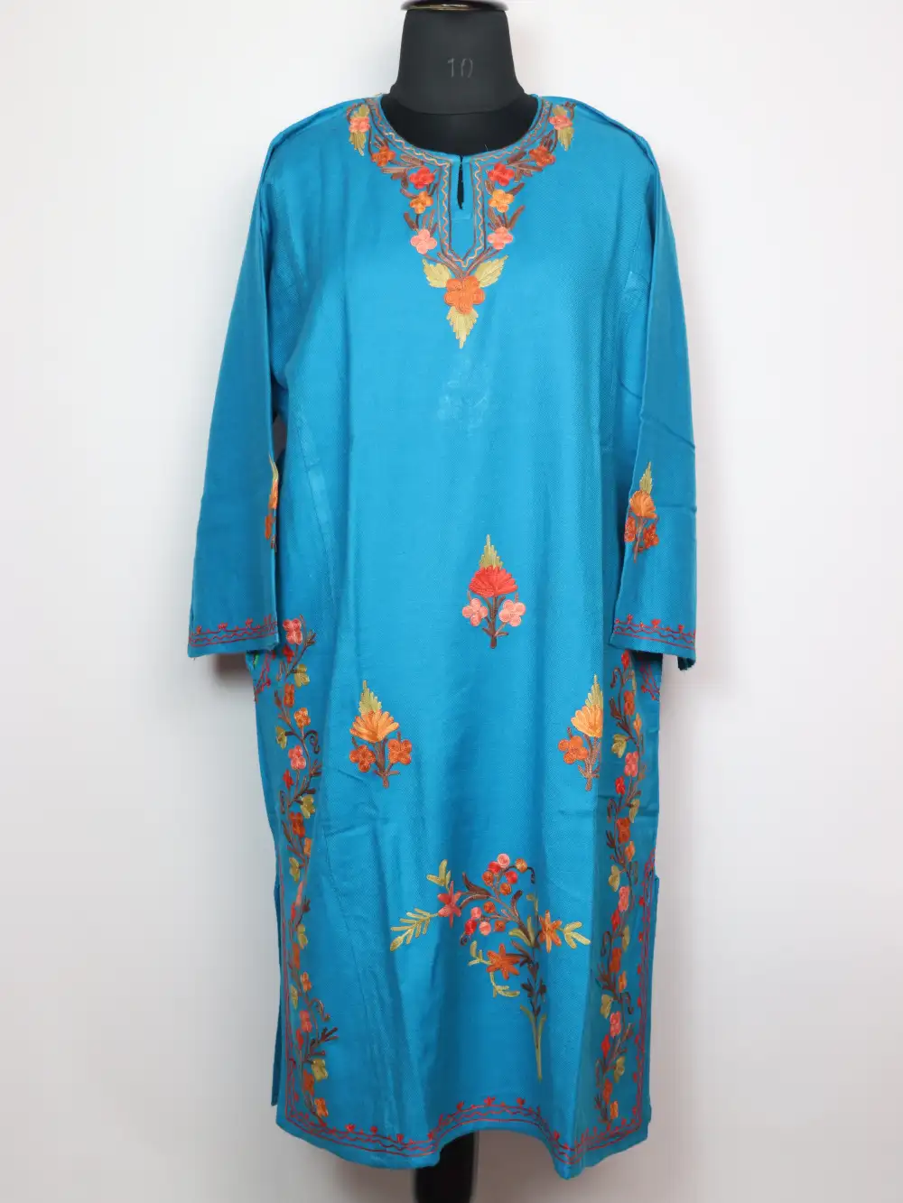 Ferozi Pheran Embroidered with Booti Aari in Cashmilon Wool Zoya