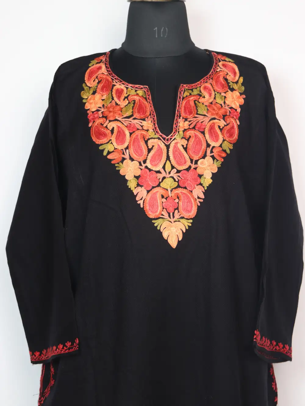 Hunar Black Cashmilon Wool Pheran Dress with Aari Embroidery - Image 2