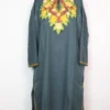 Cashmilon Wool Dark Grey Pheran with Lamha Aari Embroidery