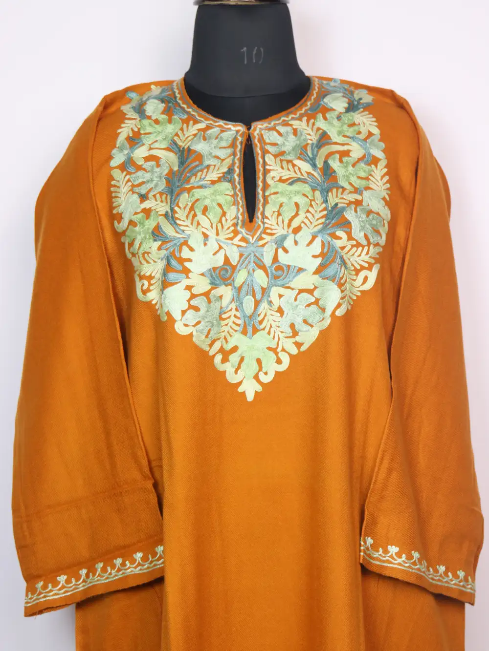 Mustard Cashmilon Wool Pheran with Aari Embroidery Gulraz - Image 2
