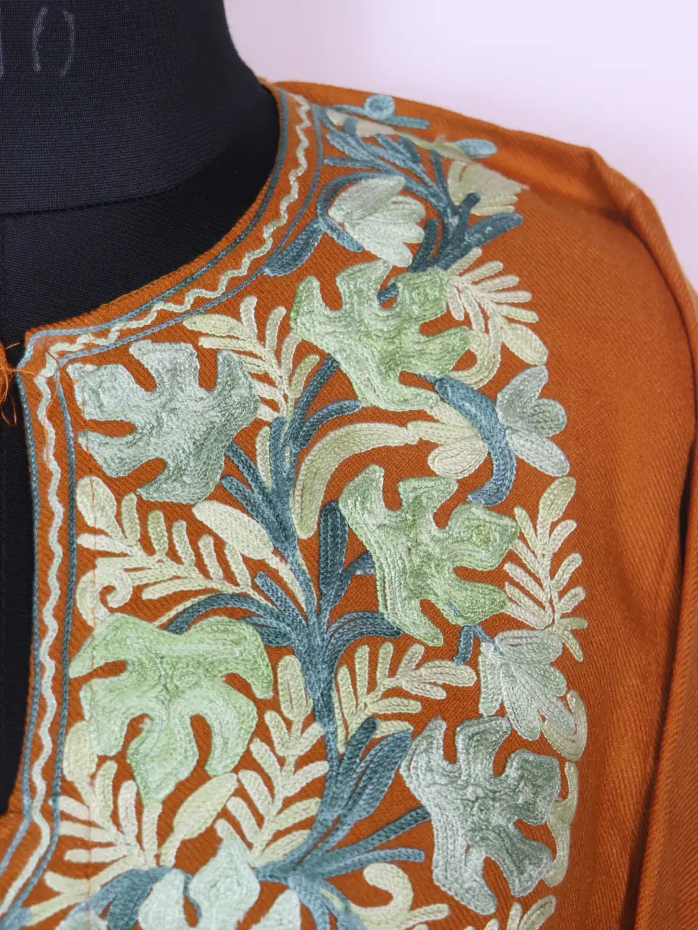 Mustard Cashmilon Wool Pheran with Aari Embroidery Gulraz - Image 3