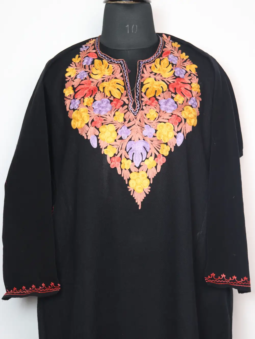 Cashmilon Wool Black Pheran Dress with Aari Embroidery Khumar - Image 2