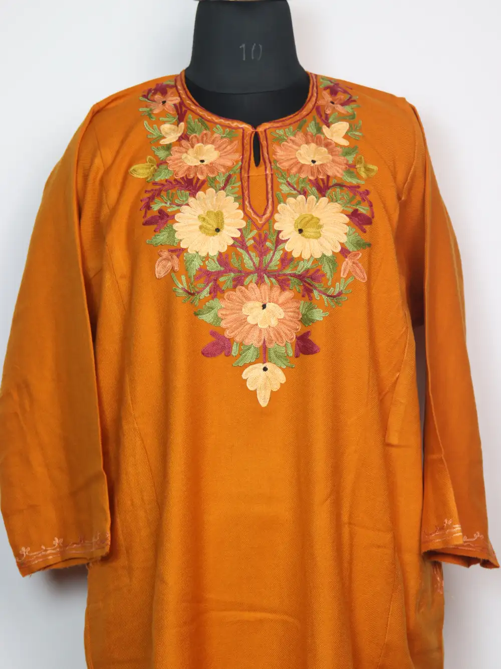 Mustard Cashmilon Wool Pheran with Aari Embroidery Verinag - Image 2