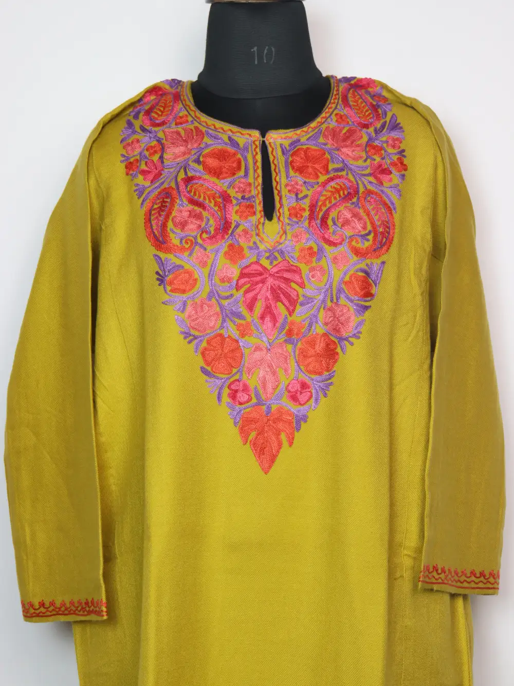 Mehndi Green Cashmilon Wool Pheran Dress with Ulfat Aari Embroidery - Image 2