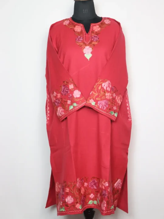 Taseer Cashmilon Wool Pink Pheran with Sleeve and Daman Aari Embroidery