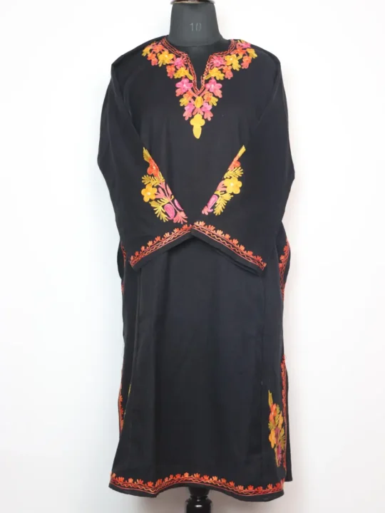 Taseer Cashmilon Wool Pheran with Nawa Sleeve and Daman Aari Embroidery