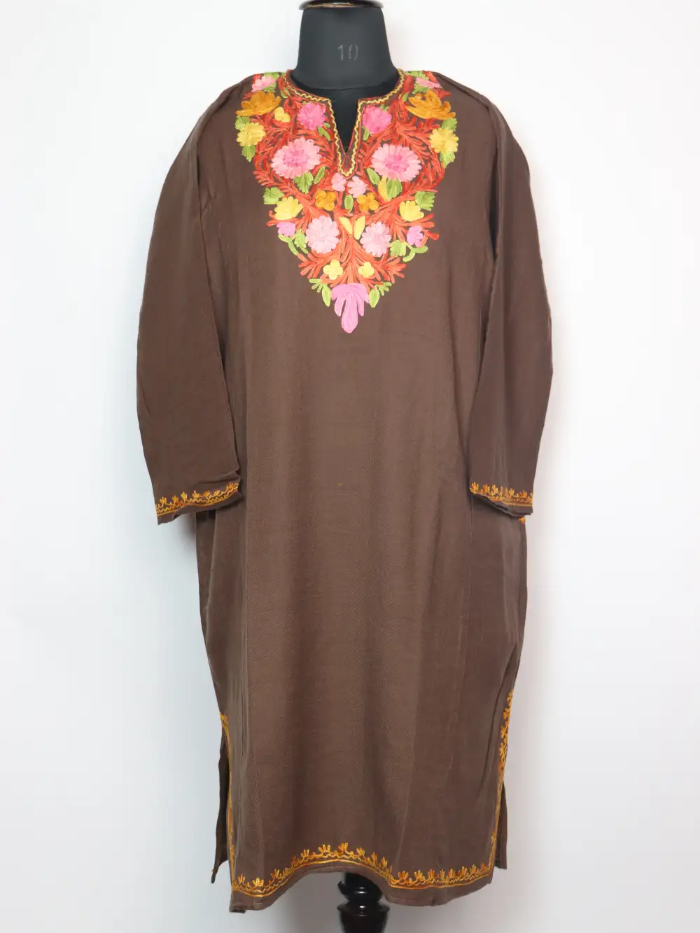 Jazbah Beige Cashmilon Wool Pheran Dress with Aari Embroidery