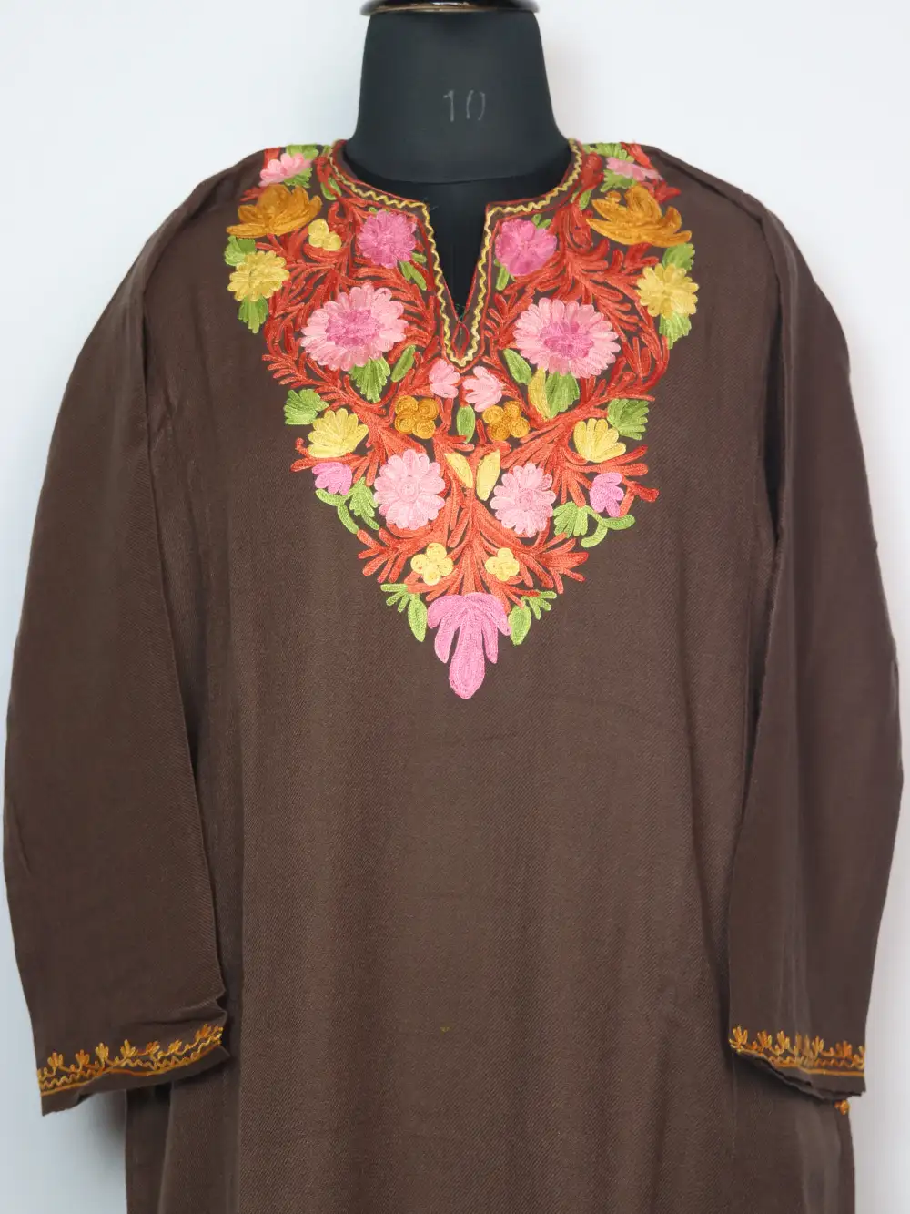 Jazbah Beige Cashmilon Wool Pheran Dress with Aari Embroidery - Image 2