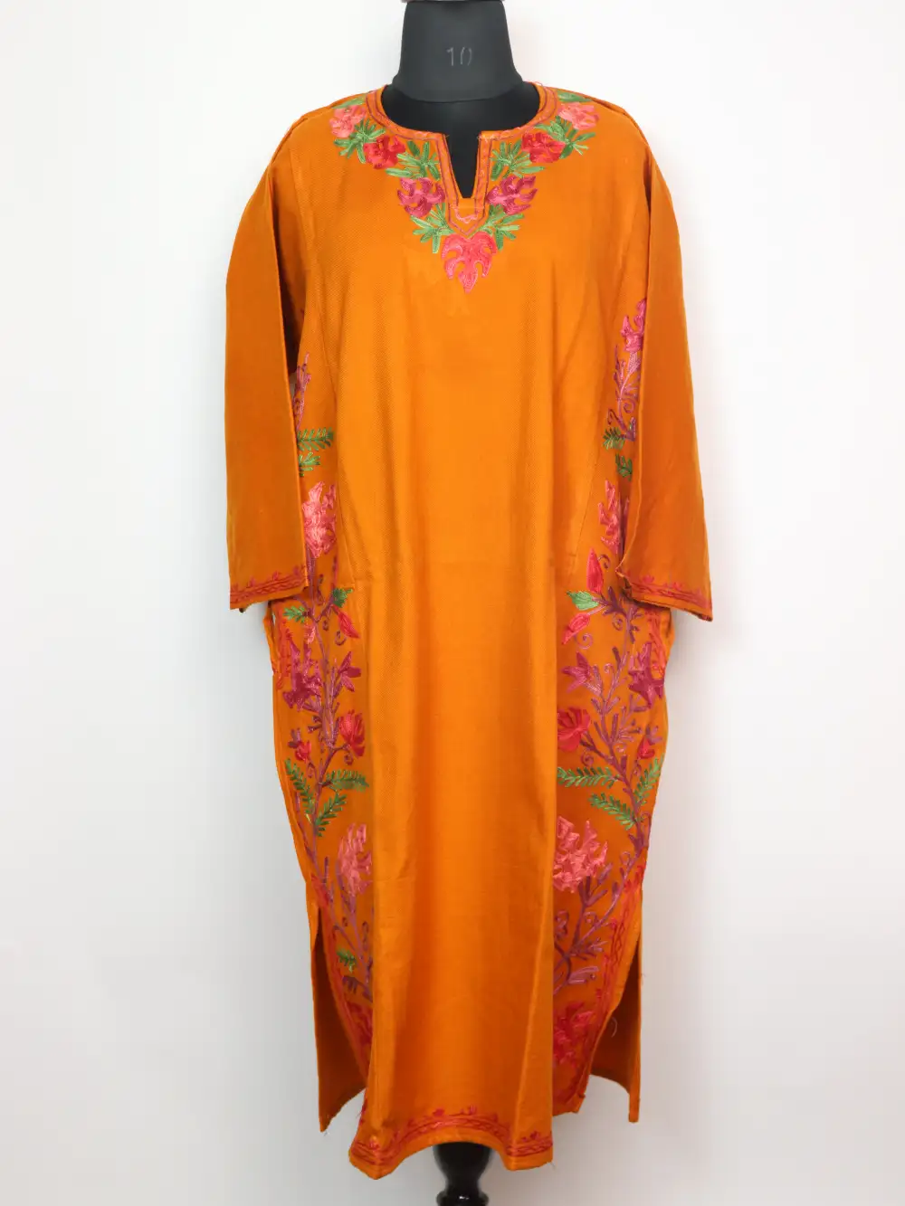 Embroidered Mustard Pheran Urwa with Aari in Cashmilon Wool