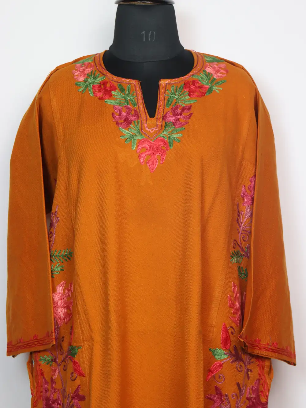 Embroidered Mustard Pheran Urwa with Aari in Cashmilon Wool - Image 2