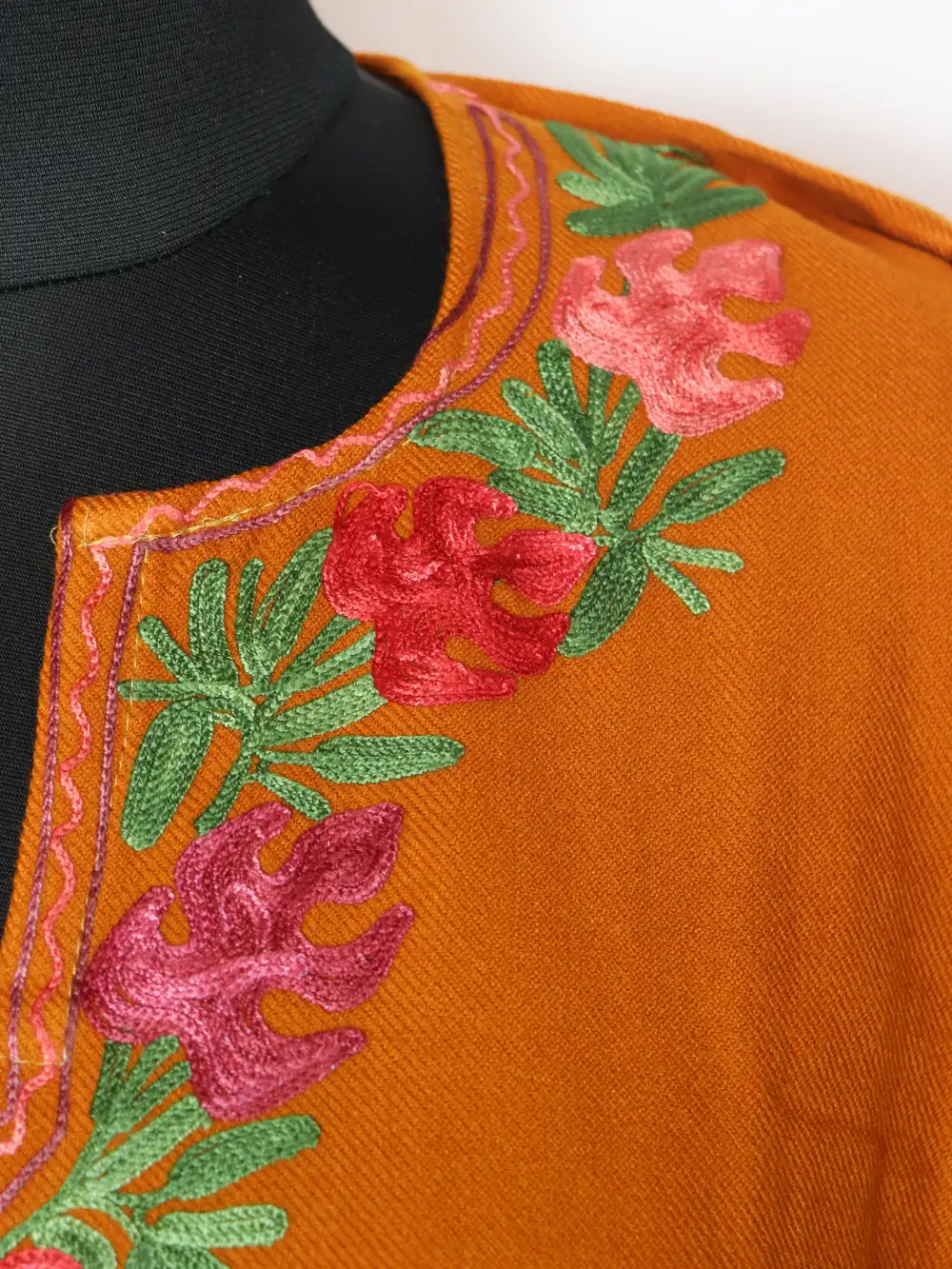 Embroidered Mustard Pheran Urwa with Aari in Cashmilon Wool - Image 3