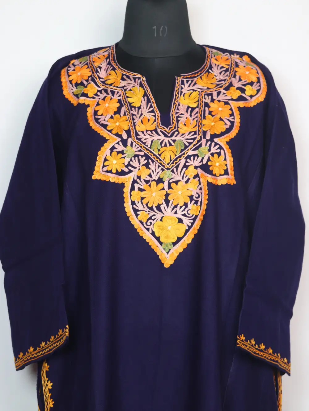 Verinag Cashmilon Wool Midnight Blue Pheran with Aari Embroidery - Image 2