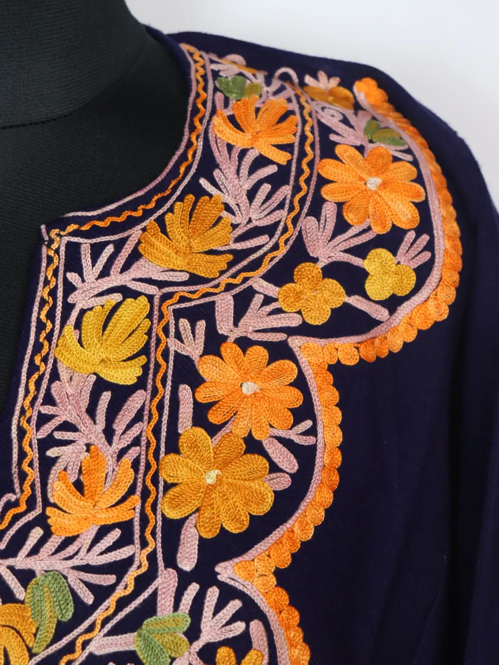 Verinag Cashmilon Wool Midnight Blue Pheran with Aari Embroidery - Image 3