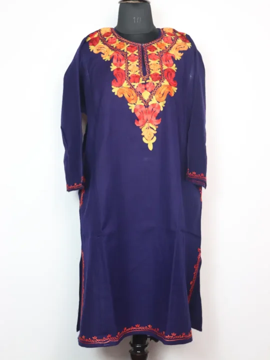 Saaz Cashmilon Wool Blue Pheran with Aari Embroidery