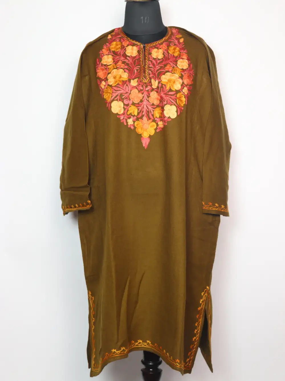 Khushbu Cashmilon Wool Mehndi Pheran Dress with Tarteeb Aari Embroidery