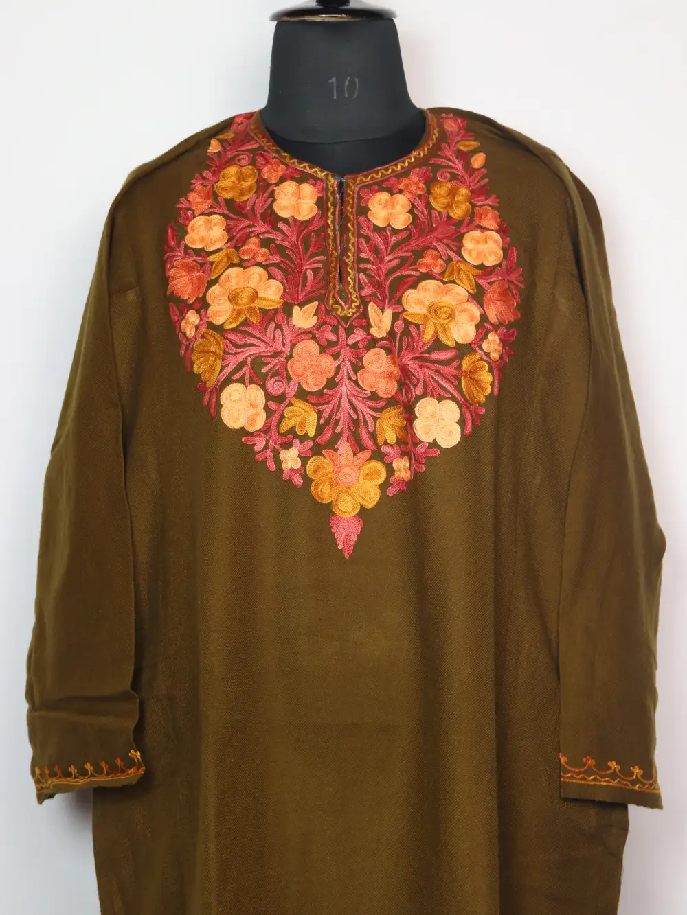 Khushbu Cashmilon Wool Mehndi Pheran Dress with Tarteeb Aari Embroidery - Image 2