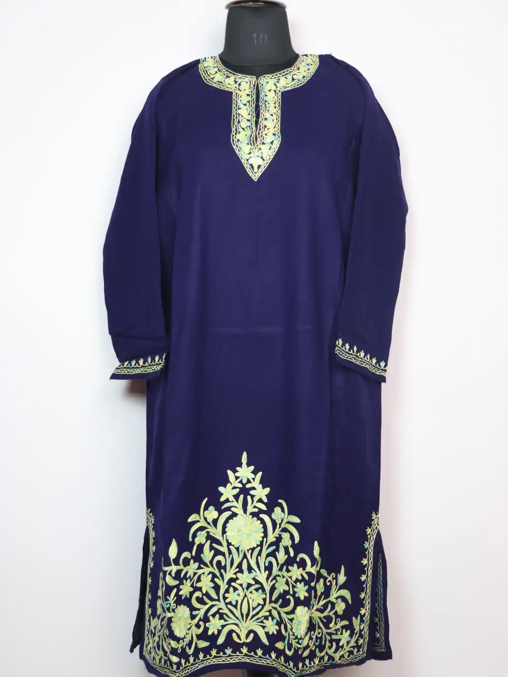 Dark Blue Pheran in Cashmilon Wool with Aari Work Zameer