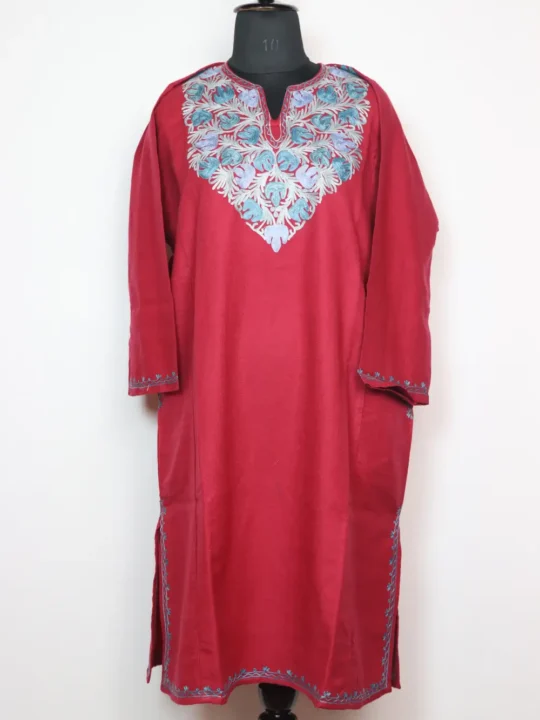 Kashmiri Pink Mohabbat Pheran in Cashmilon Wool with Aari Work