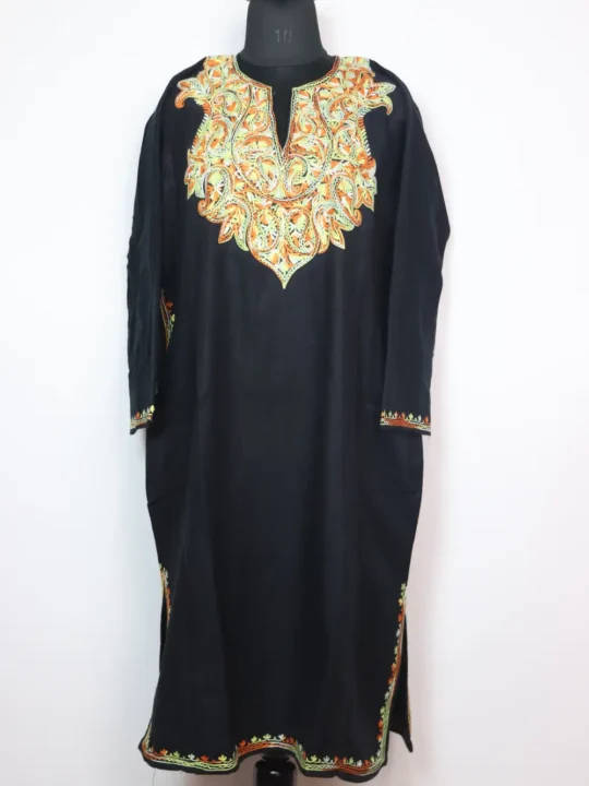 Black Pheran in Fikr Cashmilon Wool with Aari Embroidery