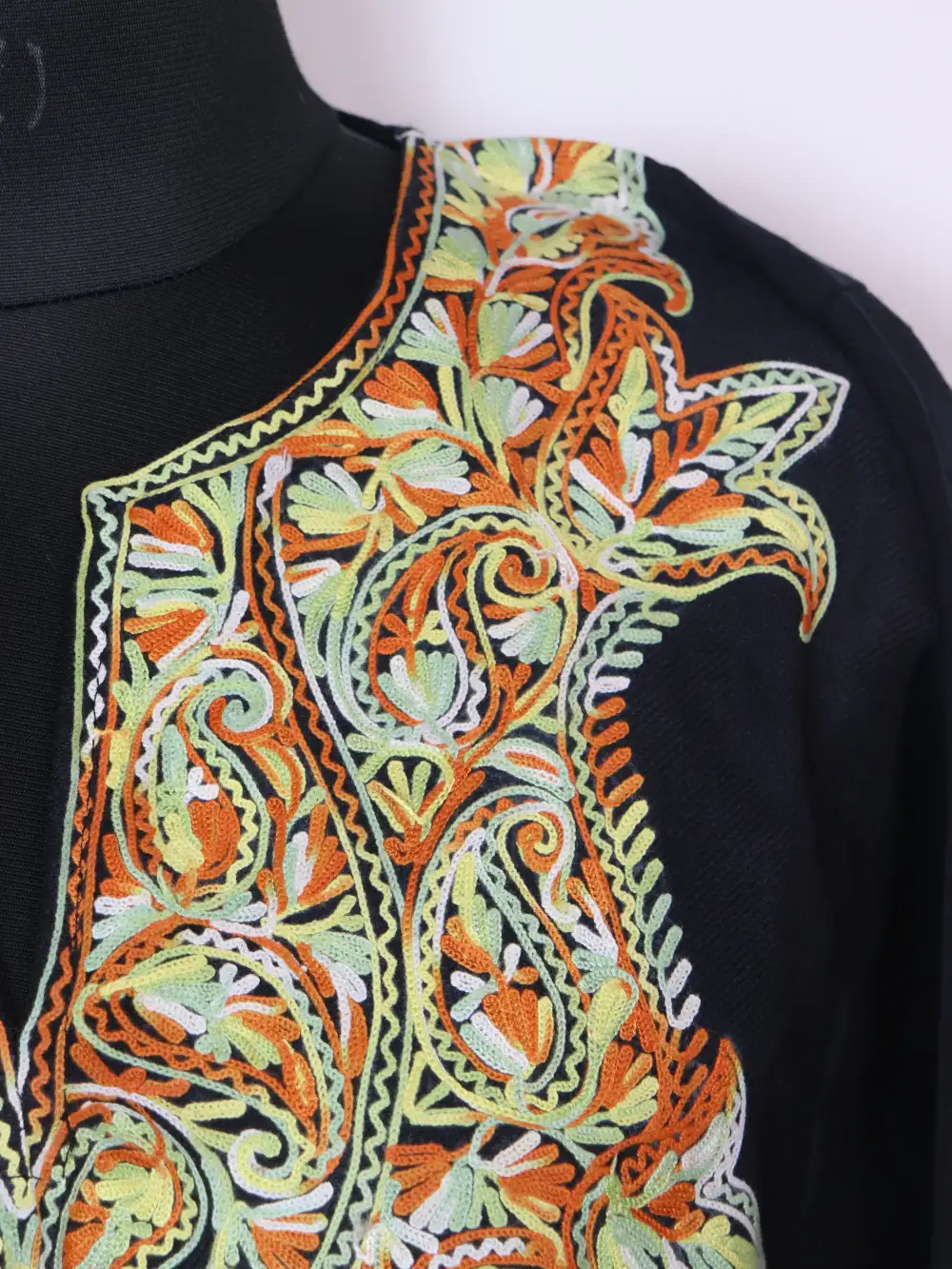 Black Pheran in Fikr Cashmilon Wool with Aari Embroidery - Image 3
