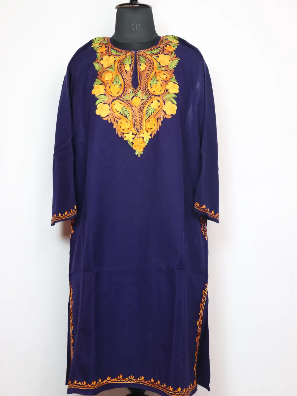 Cashmilon Wool Dark Blue Naram Pheran with Aari Embroidery