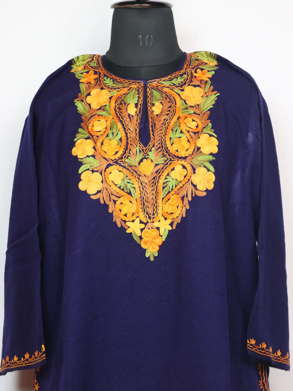 Cashmilon Wool Dark Blue Naram Pheran with Aari Embroidery - Image 2