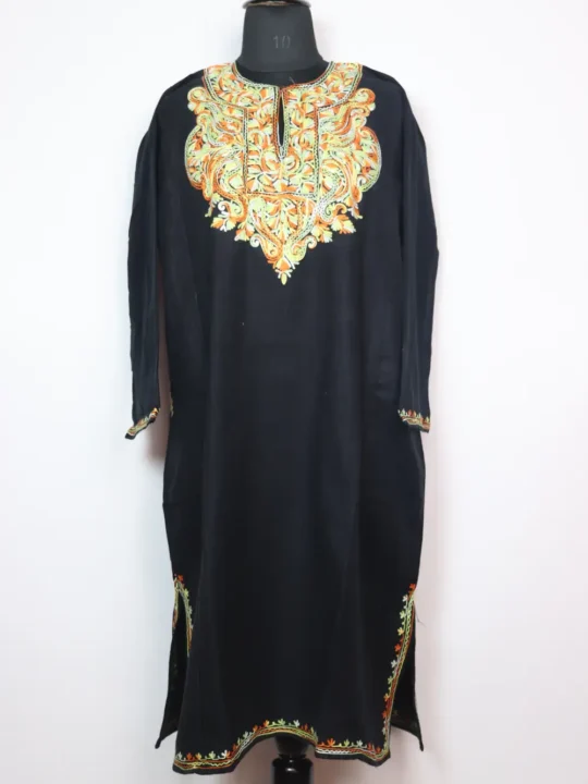 Cashmilon Wool Black Pheran with Aari Embroidery Eeman