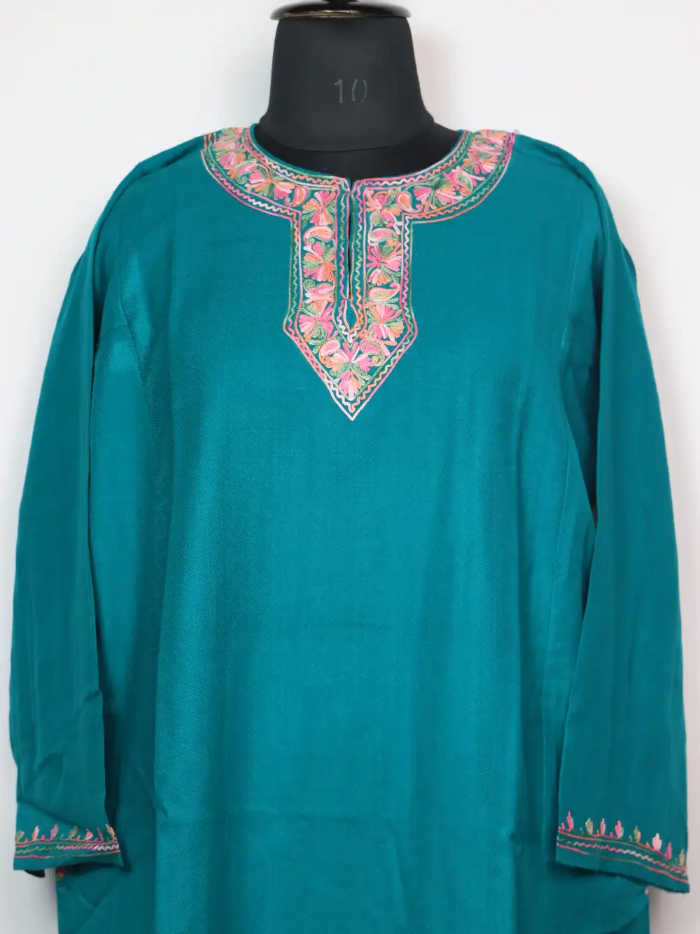 Rama Green Cashmilon Wool Black Pheran with Aari Embroidery Iltija - Image 2