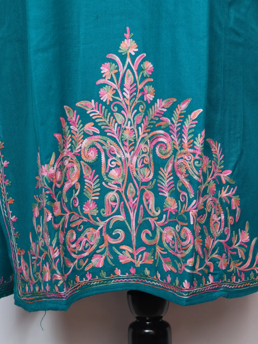 Rama Green Cashmilon Wool Black Pheran with Aari Embroidery Iltija - Image 3