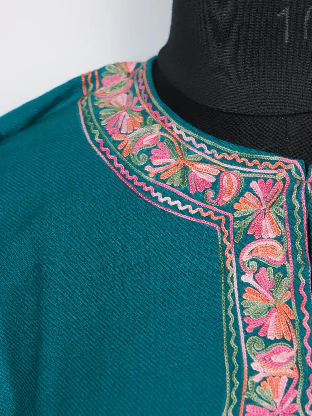 Rama Green Cashmilon Wool Black Pheran with Aari Embroidery Iltija - Image 4