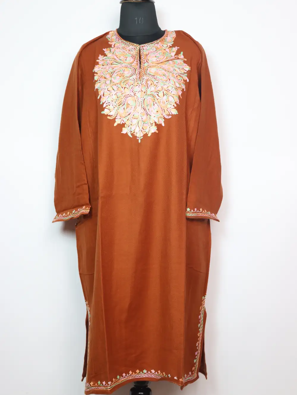 Cashmilon Wool Chocolate Pheran Emaan with Aari Embroidery