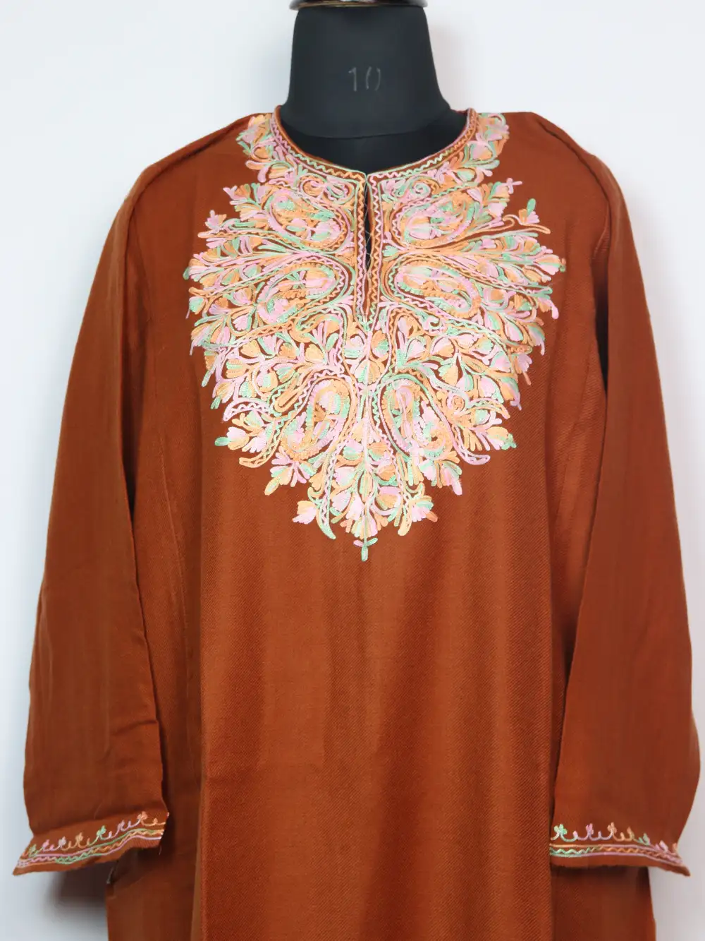 Cashmilon Wool Chocolate Pheran Emaan with Aari Embroidery - Image 2