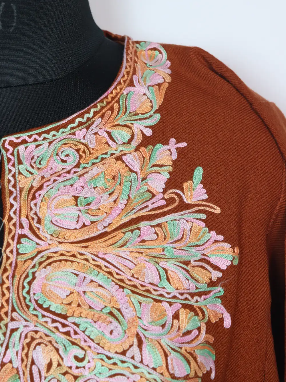 Cashmilon Wool Chocolate Pheran Emaan with Aari Embroidery - Image 3
