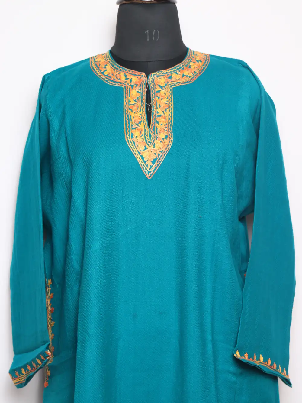 Nidah Rama Green Kashmiri Pheran in Cashmilon Wool with Aari Work - Image 2