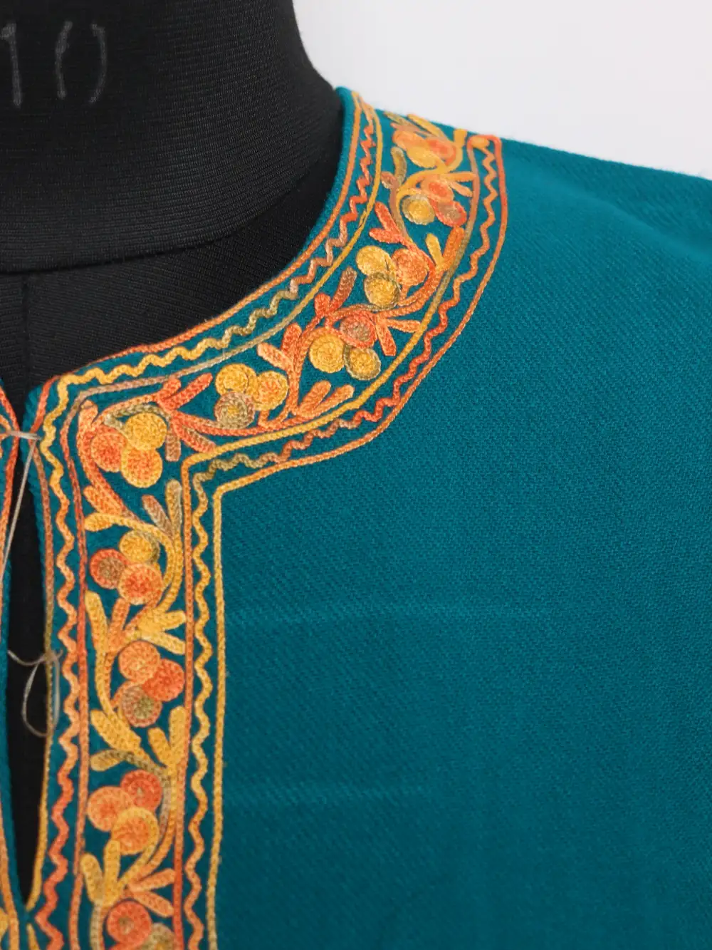 Nidah Rama Green Kashmiri Pheran in Cashmilon Wool with Aari Work - Image 4