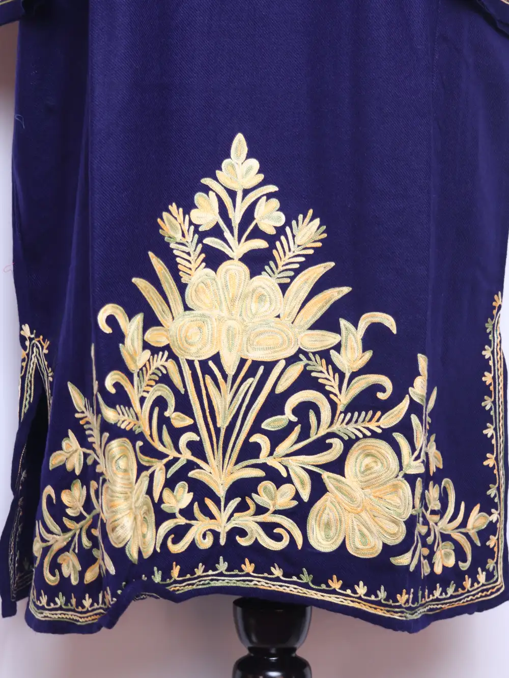 Dark Blue Saaj Kashmiri Pheran in Cashmilon Wool with Aari Work - Image 3