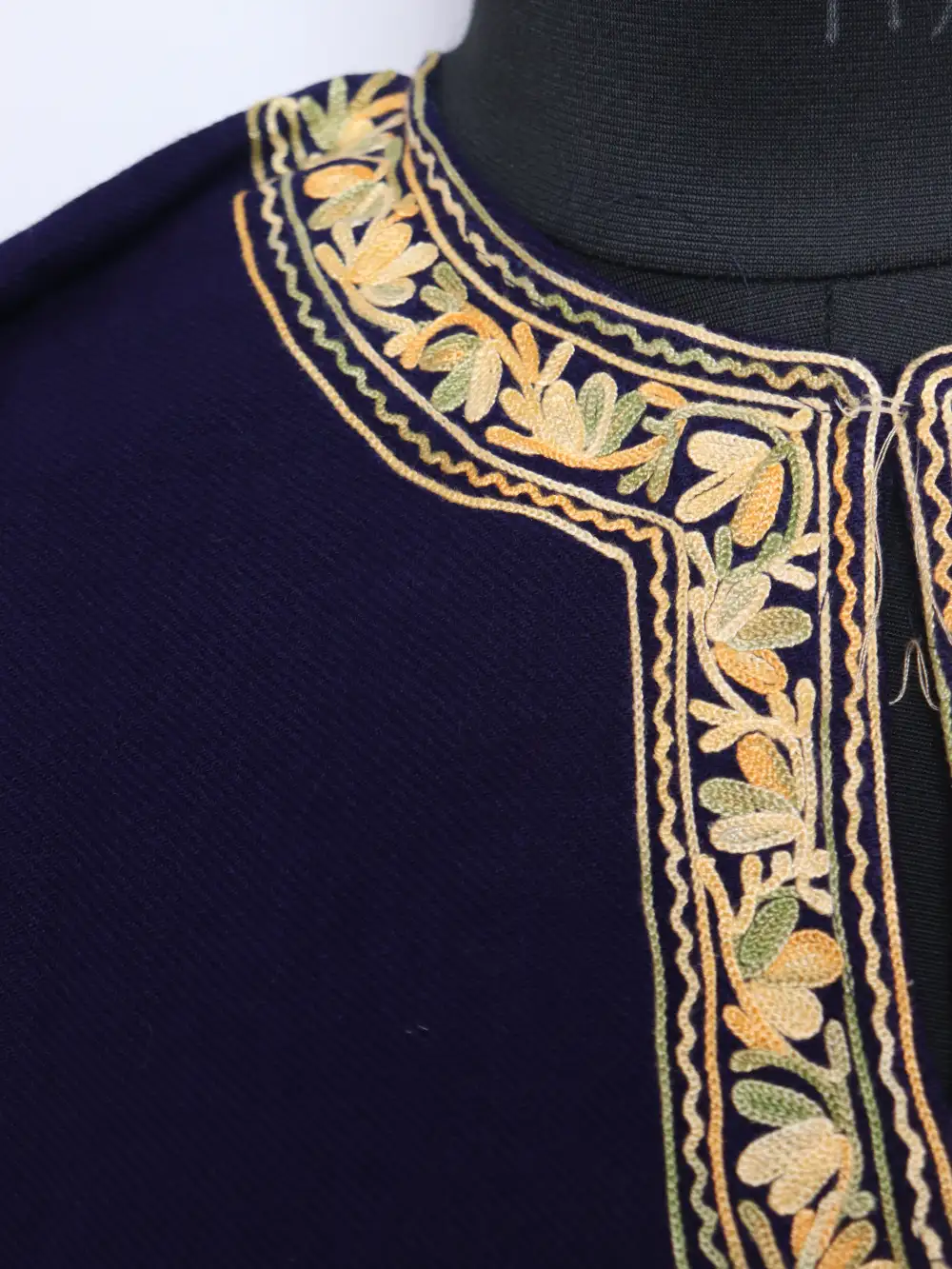 Dark Blue Saaj Kashmiri Pheran in Cashmilon Wool with Aari Work - Image 4