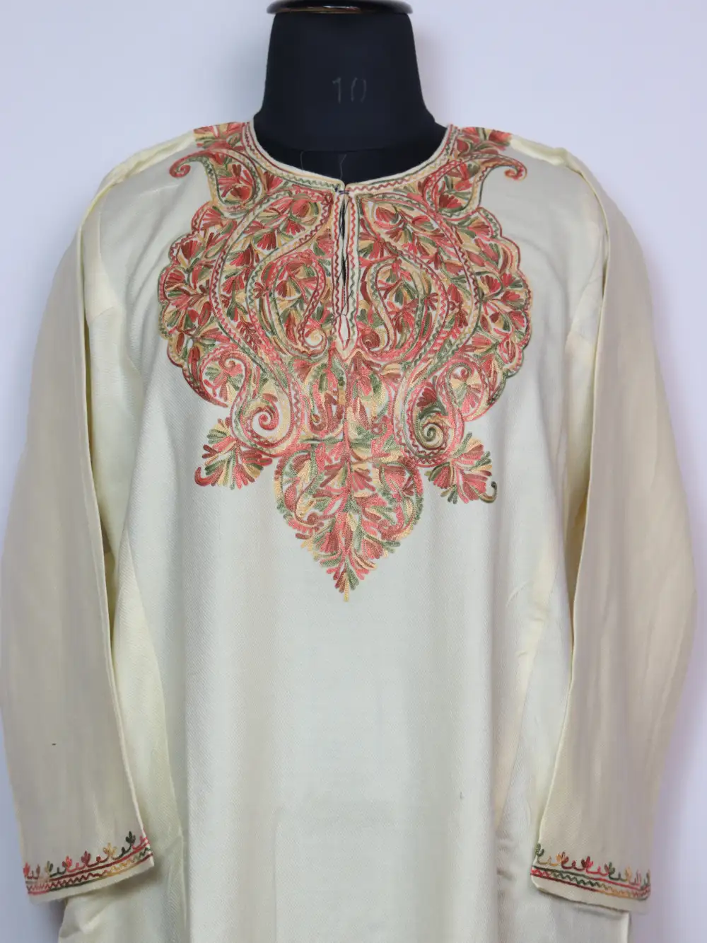 White Pheran in Rimsa Cashmilon Wool with Aari Work - Image 2