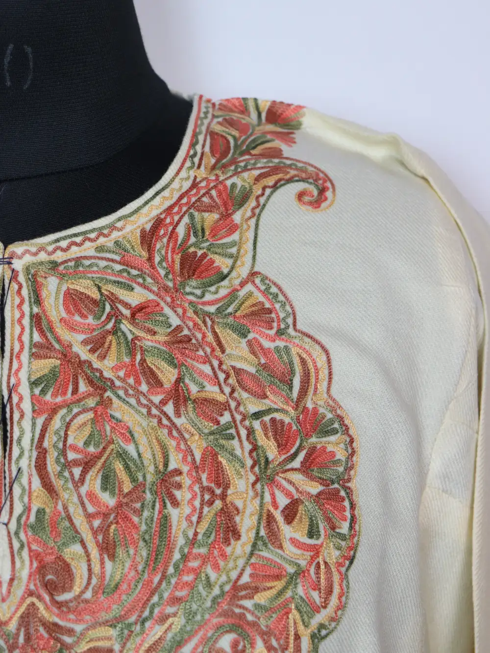 White Pheran in Rimsa Cashmilon Wool with Aari Work - Image 3