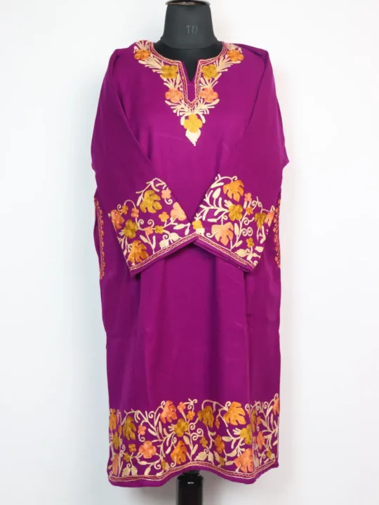 Violet Pheran Gulmarg with Aari Work in Cashmilon Wool