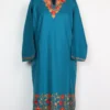 Woolen Oceanic Blue Pheran with Aari Work in Cashmilon Gulmarg