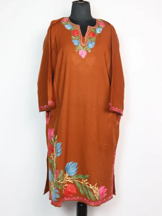 Rustic Copper Pheran Gulmarg in Cashmilon Wool with Aari Embroidery