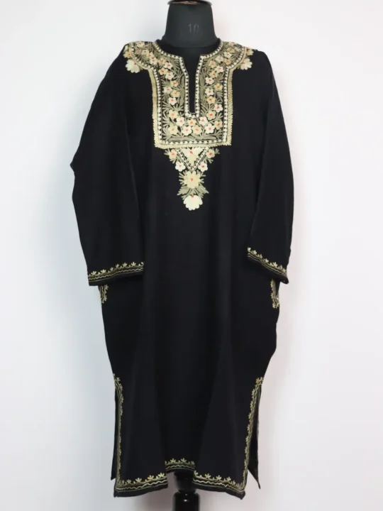Embroidered Black Pheran with Aari in Cashmilon Wool Anantnag
