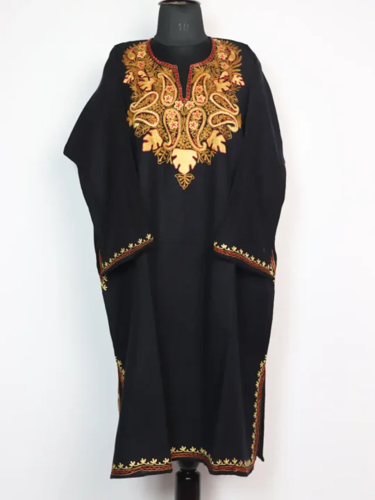 Woolen Pheran Black Anantnag in Cashmilon with Aari Embroidery