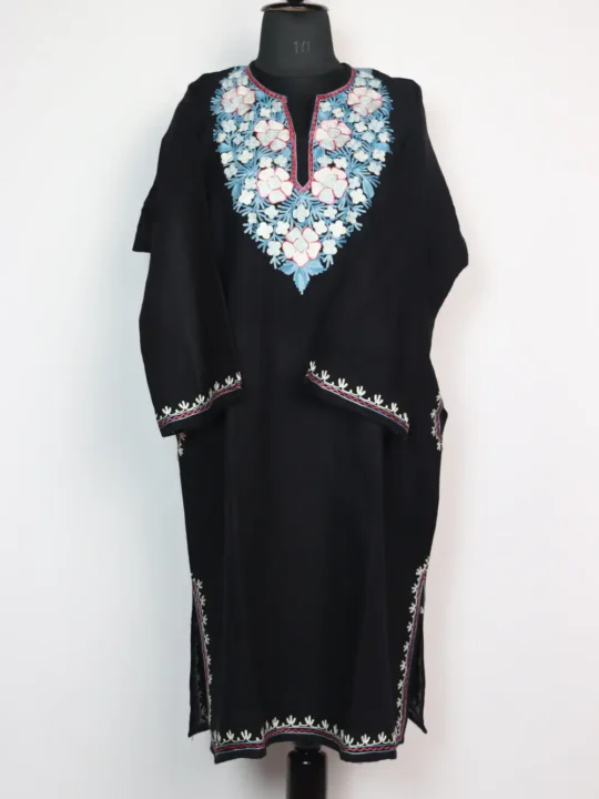 Black Woolen Pheran in Cashmilon with Aari Work Anantnag