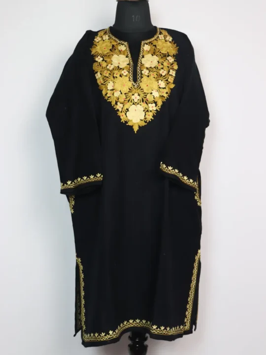 Black Pheran in Cashmilon Wool with Aari Work Anantnag