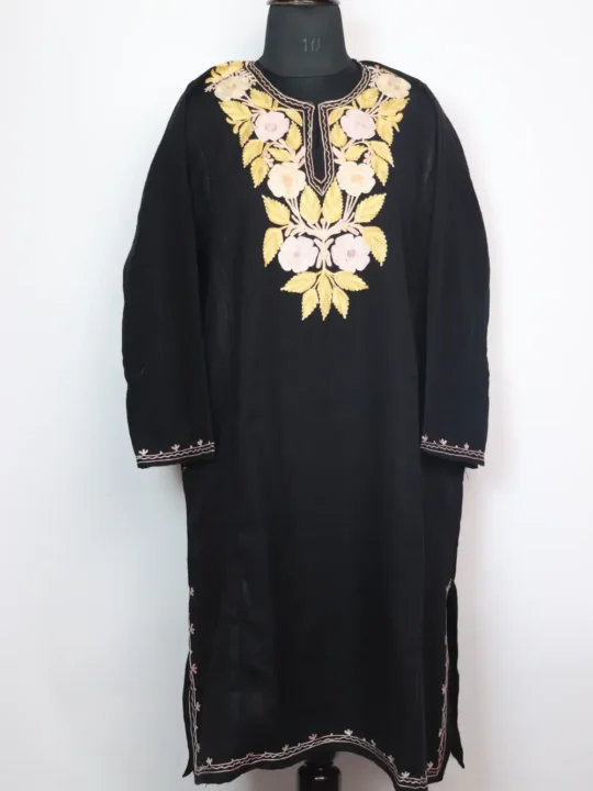 Haya Black Pheran in Cashmilon Wool with Aari Work